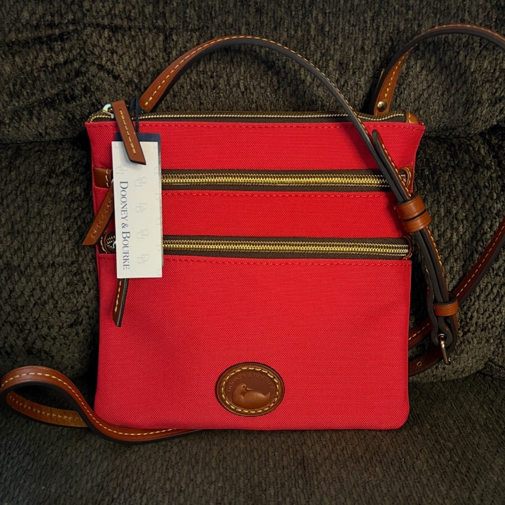Dooney & Bourke Red Crossbody Bag with Brown Leather Trim